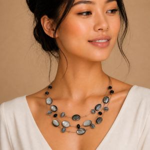 Collier multi-rangs opale grise - bijou Ikita unique