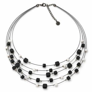Collier multi-rangs noir & blanc graphique - bijou Ikita unique