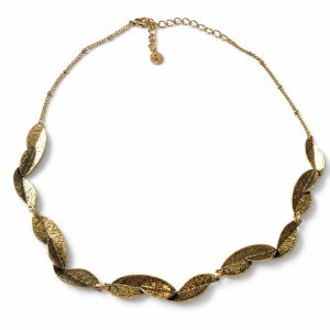 Collier feuilles dorées texturées - bijou Ikita unique