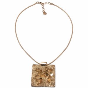 Collier pendentif carré texturé doré - bijou Ikita unique