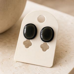 Boucles puces ovales noires brillantes - bijou Ikita unique
