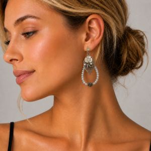 Boucles longues fleurs et perles - bijou Ikita unique