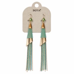 Boucles longues pompons turquoise - bijou Ikita unique