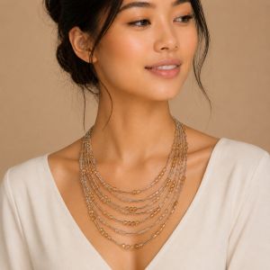 Collier Multi-Rangs Perles Champagne IKITA - bijou Ikita unique