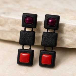 Boucles d’oreilles graphiques rouge IKITA - bijou Ikita unique