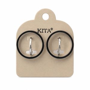 Boucles IKITA Double Cercle Noir & Argent Brillant - bijou unique