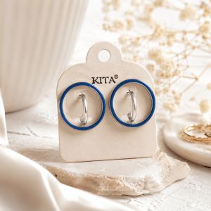 Boucles IKITA Double Cercle Bleu Pailleté & Argent - bijou unique
