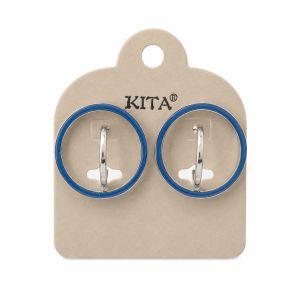 Boucles IKITA Double Cercle Bleu Pailleté & Argent - bijou unique