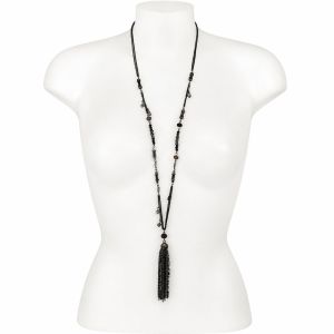 Collier long pampilles noires IKITA - bijou unique