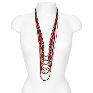 Collier long multi-rangs bohème rouge IKITA - bijou unique