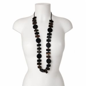 Collier long bois noir & brun Ikita - bijou unique
