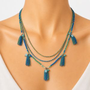 Collier Sautoir Pompons Turquoise IKITA - bijou unique