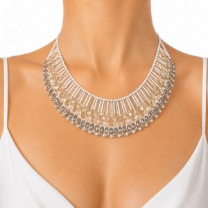 Collier plastron perles ivoire & cristal - bijou unique