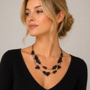 Collier noir floral double rang Ikita - bijou unique