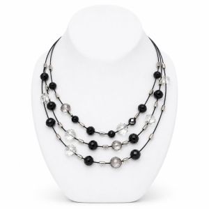 Collier multi-rangs noir & cristal Ikita - bijou unique