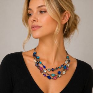 Collier multi-rangs perles colorées Ikita - bijou unique