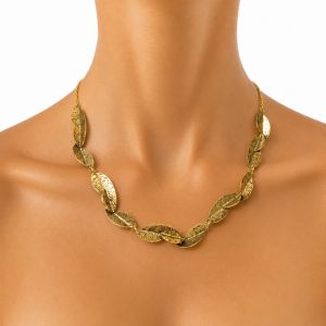 Collier feuilles dorées texturées - bijou unique