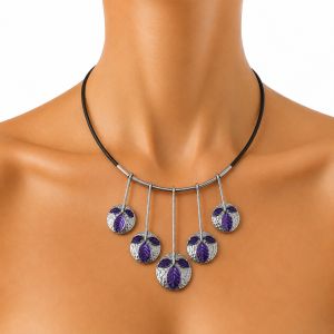 Collier pendentifs feuilles violet - bijou unique