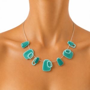 Collier émail vert graphique Ikita - bijou unique