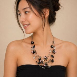 Collier multi-rangs perles noir IKITA - bijou unique