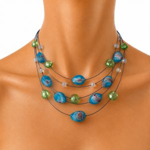 Collier multi-rangs bleu & vert Ikita - bijou unique
