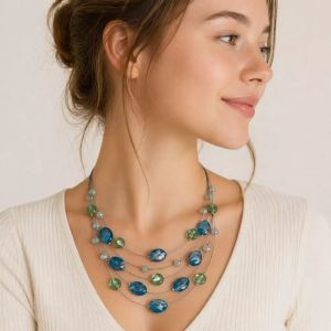 Collier multi-rangs bleu & vert Ikita - bijou unique