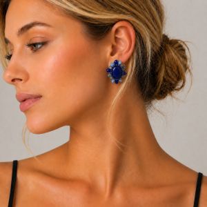 Boucles d’oreilles Fleur Saphir IKITA - bijou unique