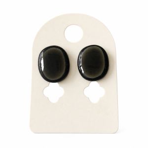 Boucles puces ovales noires brillantes - bijou Ikita unique