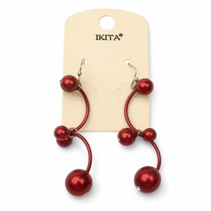 Boucles pendantes rouges graphiques - bijou Ikita unique