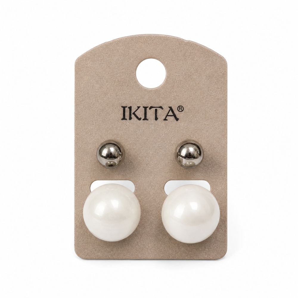 Boucles puces IKITA double perle blanche - bijou unique