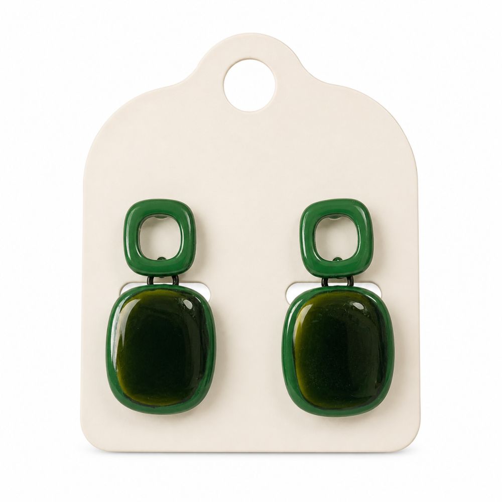 Boucles géométriques vert émail IKITA - bijou unique