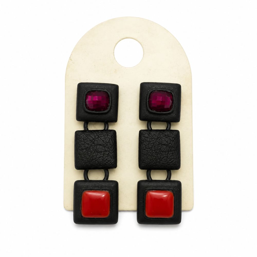 Boucles d’oreilles graphiques rouge IKITA - bijou unique