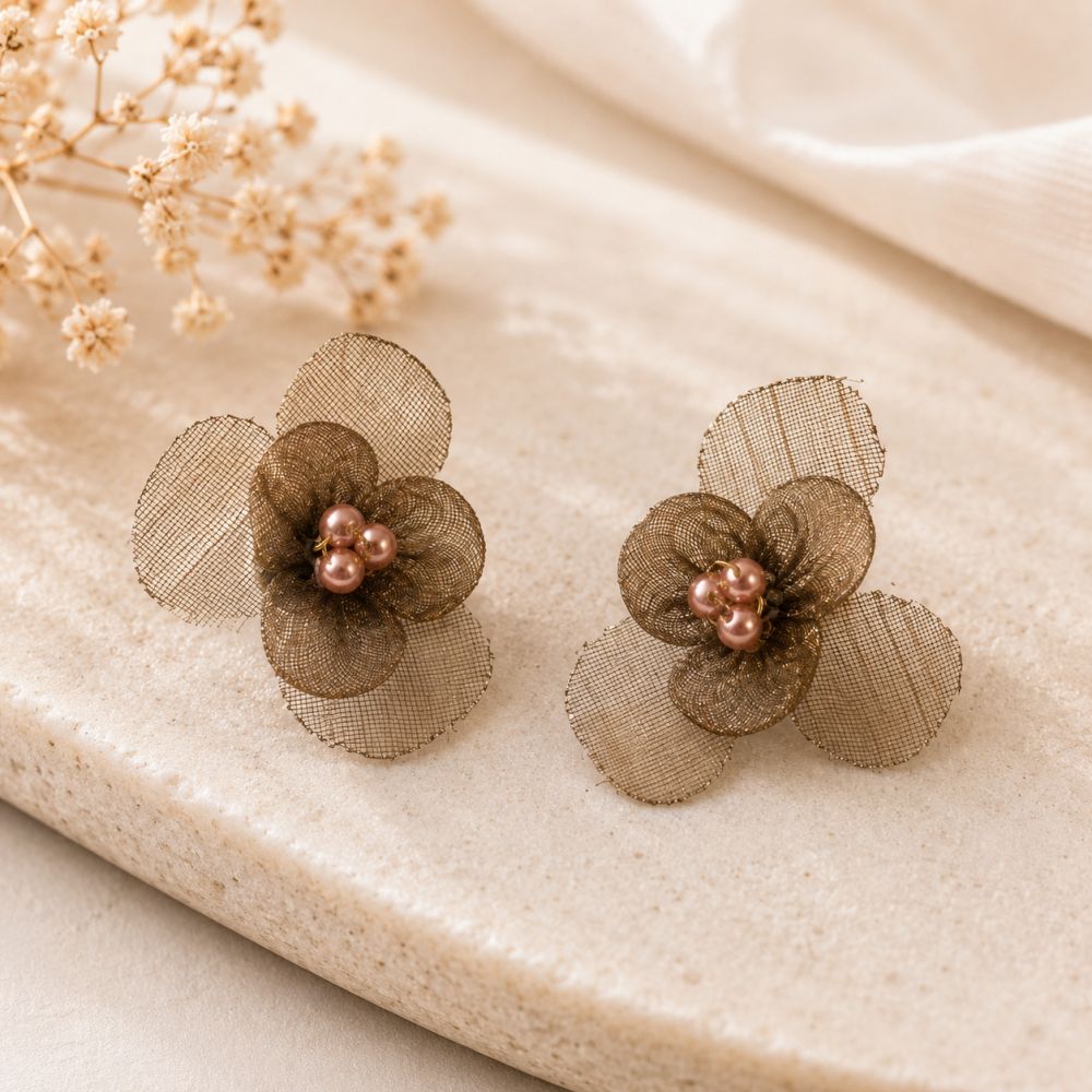 Boucles Fleur Champagne - bijou unique