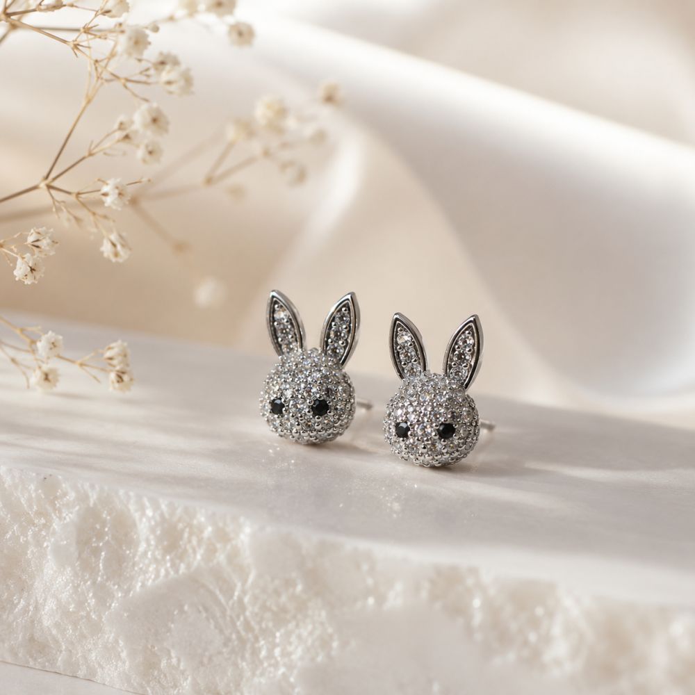 Boucles d’oreilles Lapin Argenté Cristal - bijou unique
