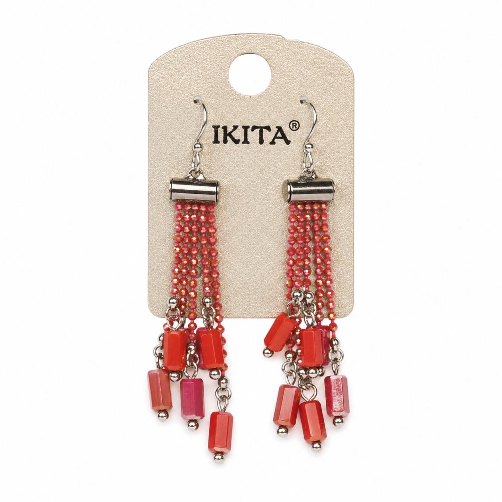 Boucles pendantes IKITA perles rouges - bijou unique
