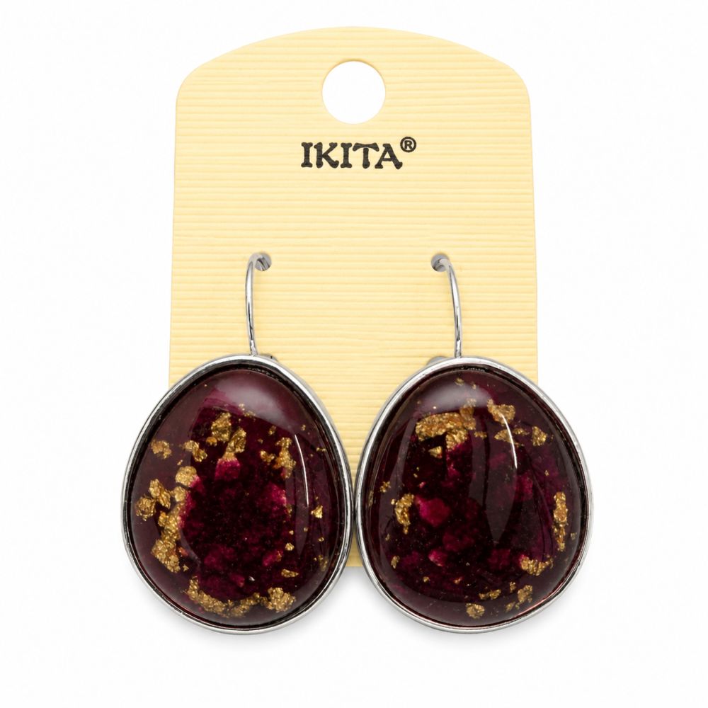 Boucles dormeuses IKITA résine bordeaux - bijou unique