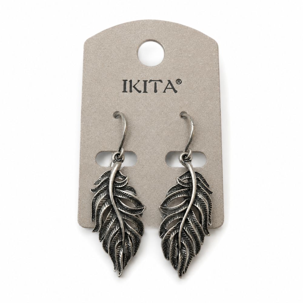 Boucles d’oreilles pendantes Feuille Argent Vieilli IKITA - bijou unique