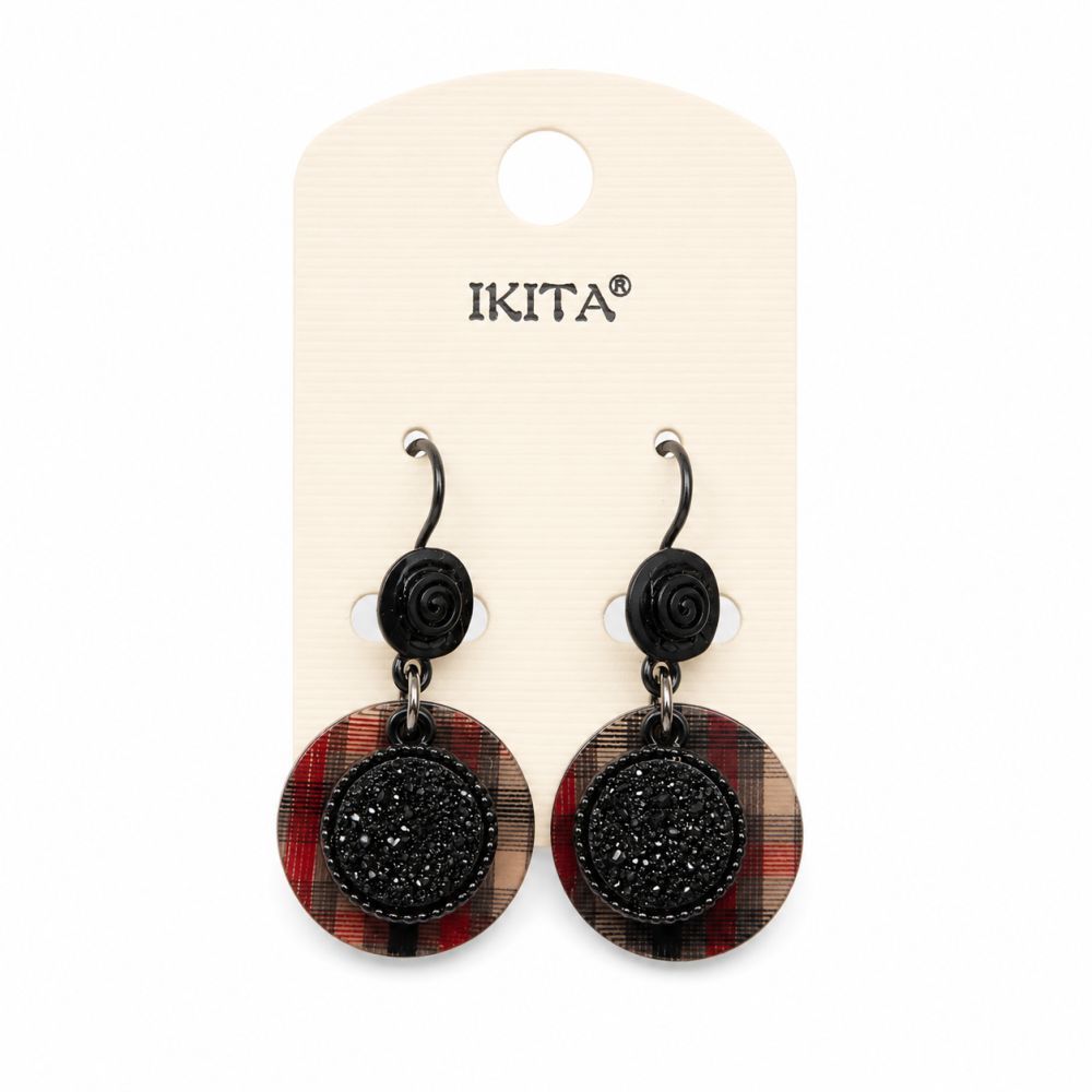 Boucles d’oreilles IKITA tartan noir scintillant - bijou unique