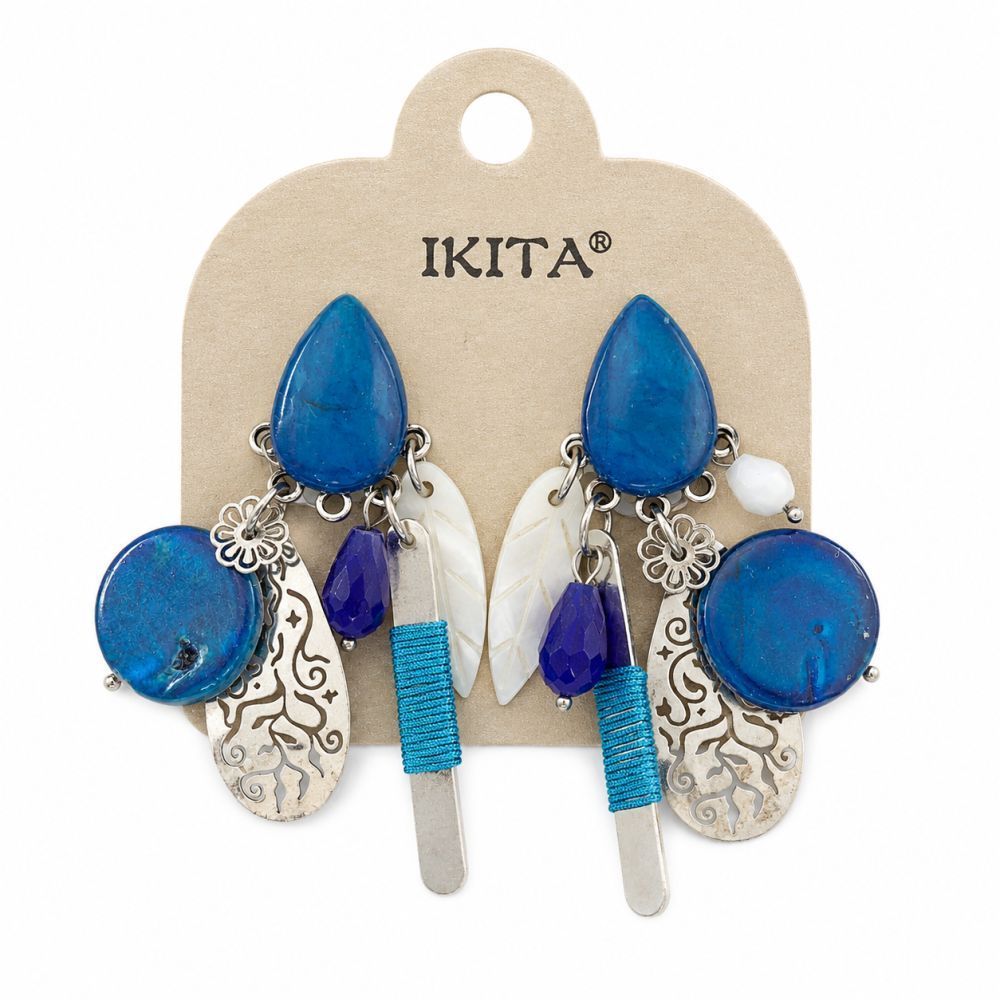 Boucles d’oreilles IKITA bleu bohème multi pampilles - bijou unique