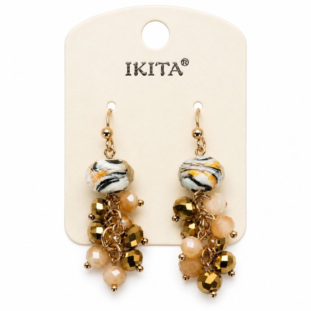 Boucles d’oreilles pendantes IKITA perles dorées - bijou unique