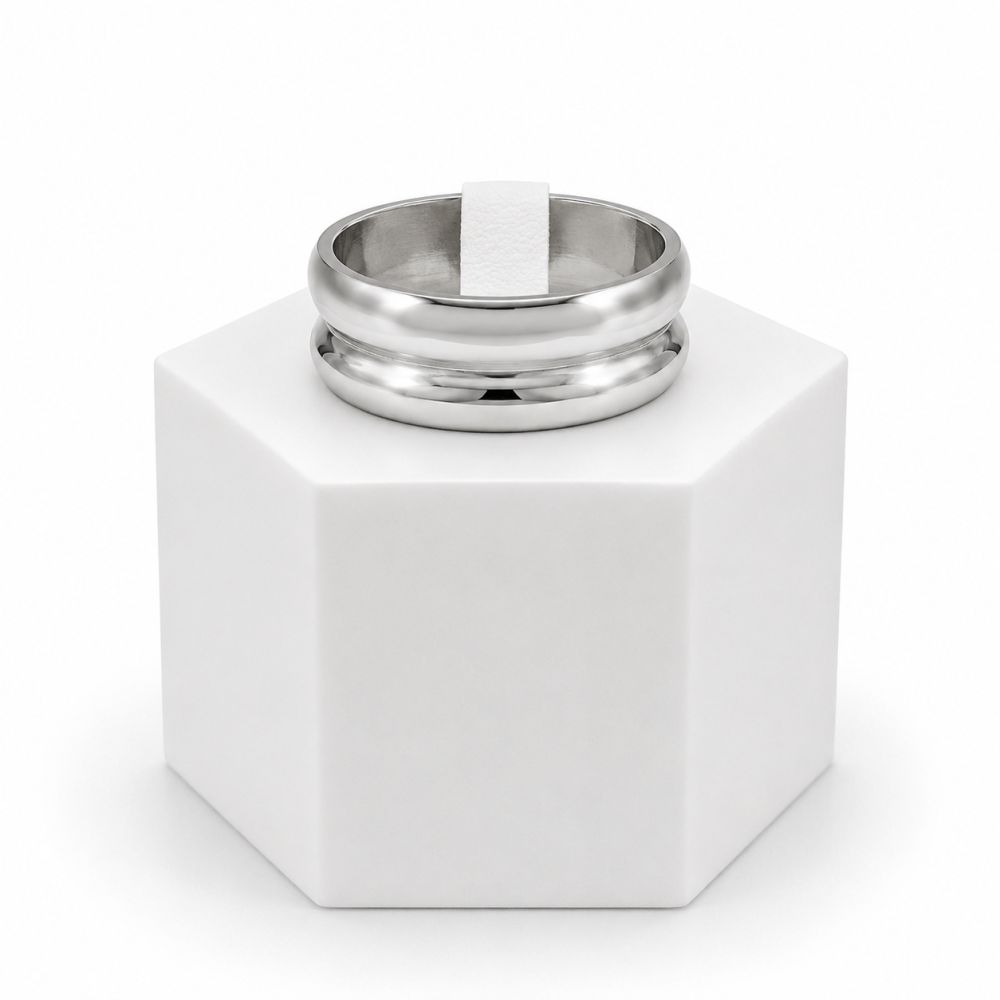 Bague Acier Déport Argenté T63 ⌀20mm - bijou unique