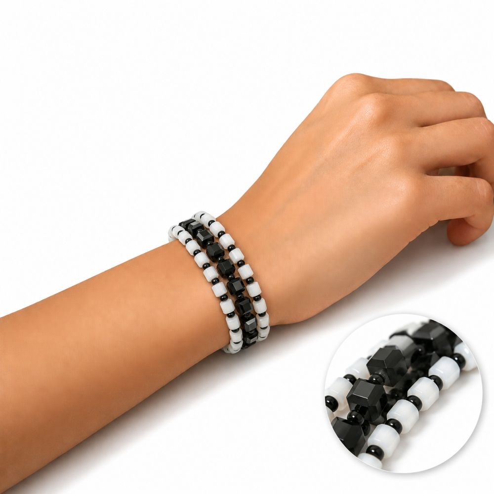 Trio Bracelets Perles Noir Blanc IKITA - bijou unique