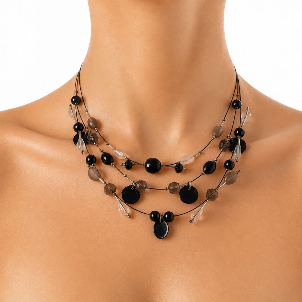 Collier Multi-Rangs Noir IKITA - bijou unique
