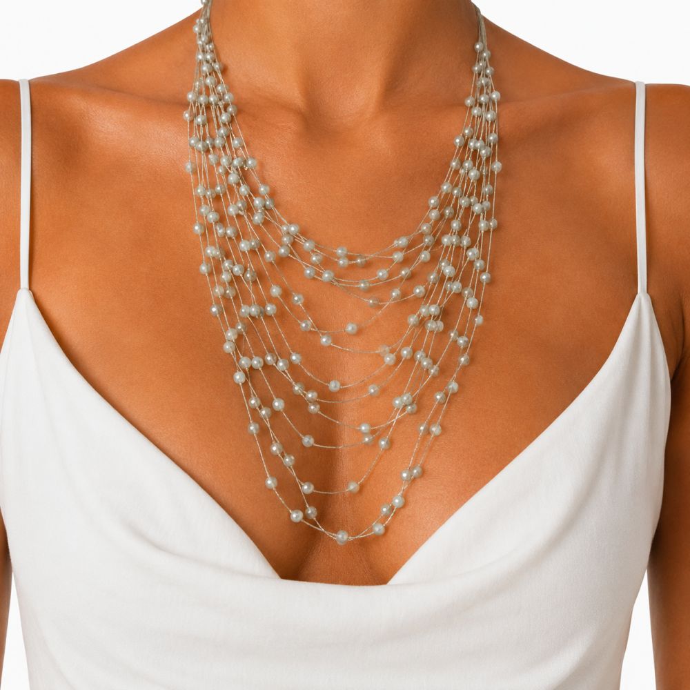 Collier Multi-Rangs Gris Argenté IKITA - bijou unique